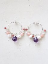 silver925 amethyst　pearl hoopesrring