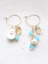 (14kgf)sea_blue_chalcedony　pearl hooppierce 