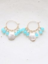 (14kgf)sea_blue_chalcedony　pearl hooppierce 