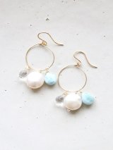 (14kgf) larimar　pearｌ　crystal　hooppierce 