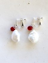 SILVER925　amber　pearl　earrings