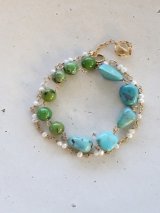 14KGF　turquoise　pearl　bracelet