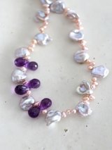 14KGF　amethyst　pearl necklace