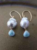 14KGF　larimar baroquepearl pierce