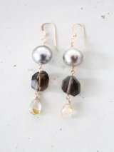 14KGF  South Sea Pearl　smoky quartz pierce