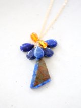 14KGF  greenopal lapis lazuli amber necklace