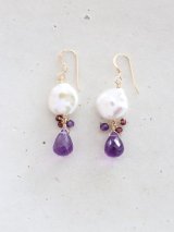 14KGF pearl amethyst pierce