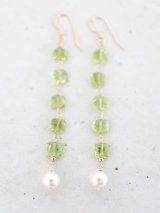 14KGF peridot akoyapearl long pierce