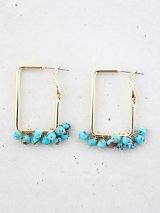 14KGF turquoise squarehoop pierce