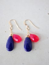 14KGF lapis lazuli　pink jade pierce