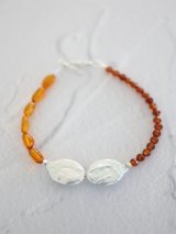 SILVER925  amber×pearl　bracelet 