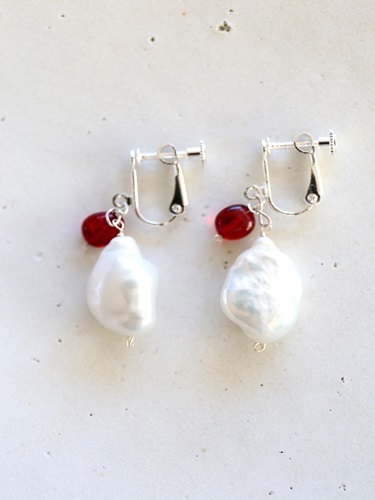 SILVER925　amber　pearl　earrings