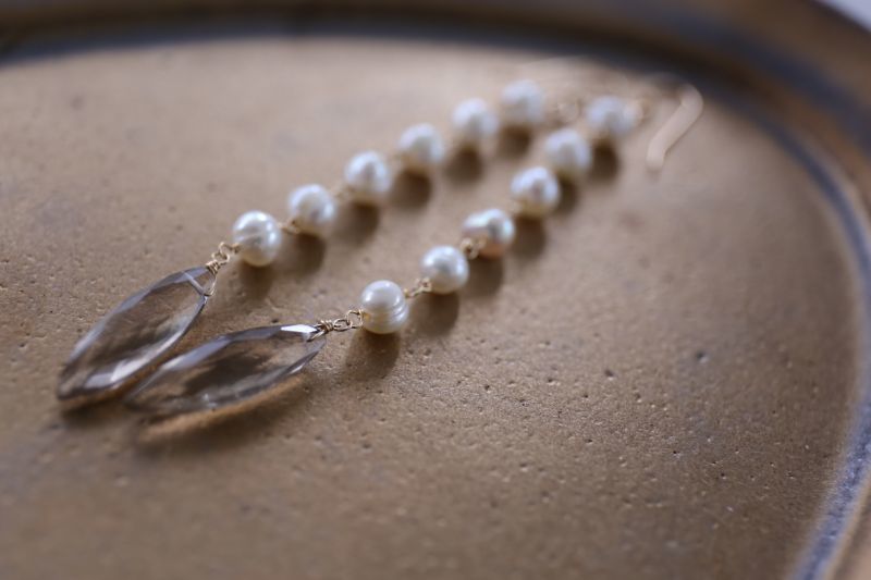 画像2: 14KGF  smoky quartz pearl pierce