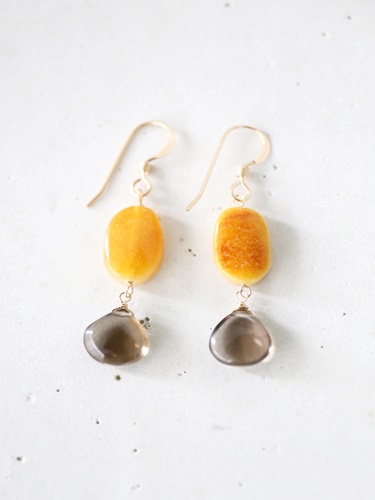 14KGF amber smoky quartz  pierce