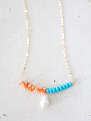 14KGF coral turquoise necklace